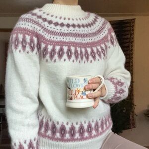 Dale of Norway White and Dusty Pink Fair Isle Wool Sweater
